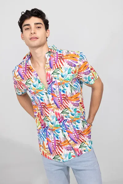 Trendy Tropical Printed Rayon Short Sleeves Shirts