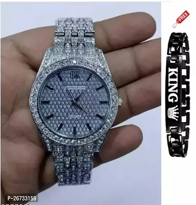 NEW ARRIVAL DIAMOND FOR MEN AND BOYS ATTRACTIVE LOOKS ROYAL LOOK PARTYWEAR WATCHES LITE WEIGHTED WATCH WITH FREE KING BRACELET
