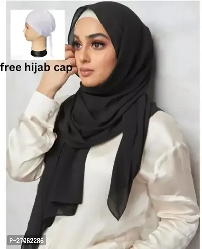 Classic Georgette Solid Stole for Women with Hijab Cap-thumb0