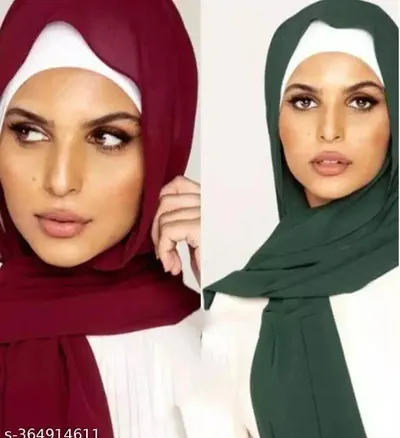 Fancy Georgette Solid Stole With Hijab Cap For Women - Pack Of 3