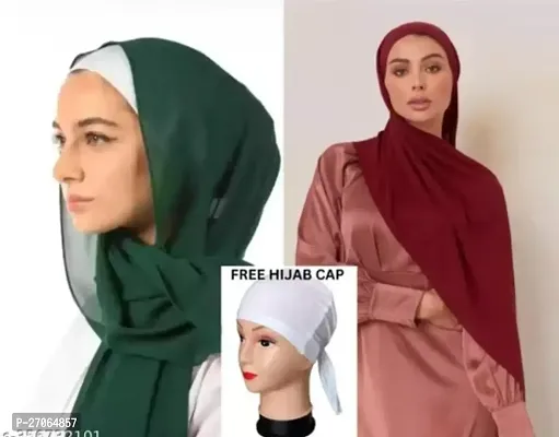 Classic Georgette Solid Stole with Hijab Cap for Women, Pack of 3