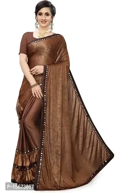 Keltax Store Women's Lycra Saree with Unstitched Blouse Piece (Brown)-thumb0