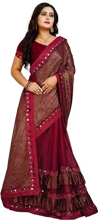 Keltax Store Women's Lycra Saree with Unstitched Blouse Piece {Maroon}-thumb1