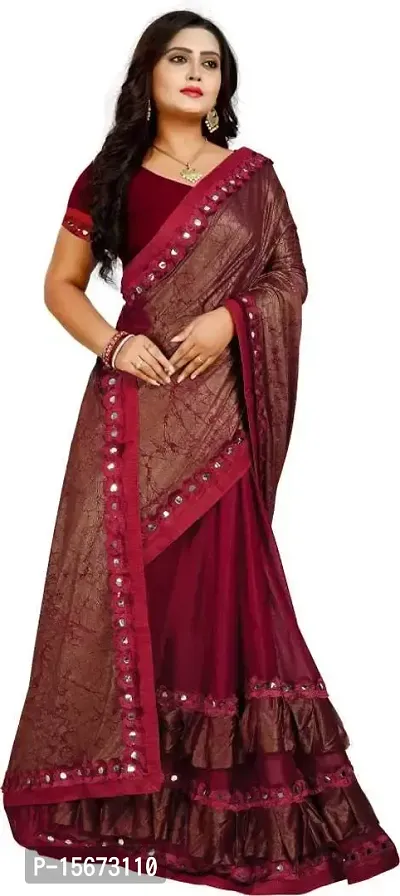 Keltax Store Women's Lycra Saree with Unstitched Blouse Piece {Maroon}-thumb2