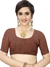 Keltax Store Women's Lycra Saree with Unstitched Blouse Piece (Brown)-thumb2