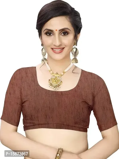 Keltax Store Women's Lycra Saree with Unstitched Blouse Piece (Brown)-thumb3