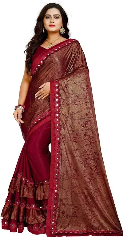 Women Partywear Lycra Silk Saree With Blouse Piece