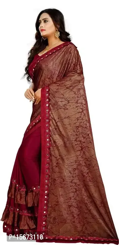 Keltax Store Women's Lycra Saree with Unstitched Blouse Piece {Maroon}-thumb3