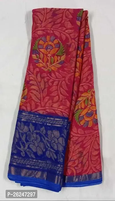 Elegant Multicoloured Brasso Saree with Blouse piece For Women-thumb0