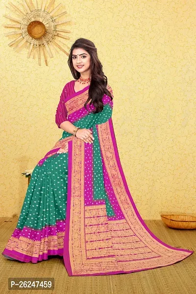 Elegant Multicoloured Cotton Blend Saree with Blouse piece For Women-thumb0