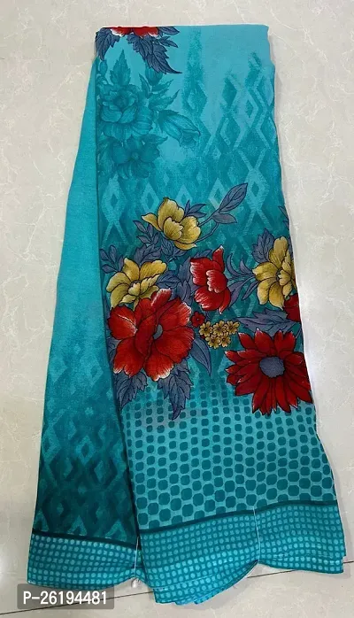 Stylish Georgette Blue Printed Saree with Blouse piece-thumb0