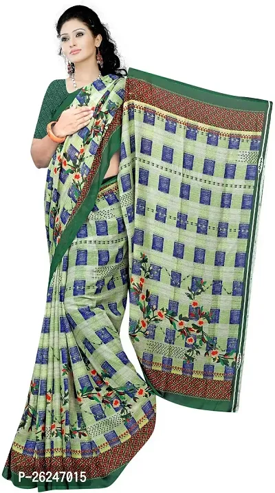 Elegant Green Chiffon Saree with Blouse piece For Women
