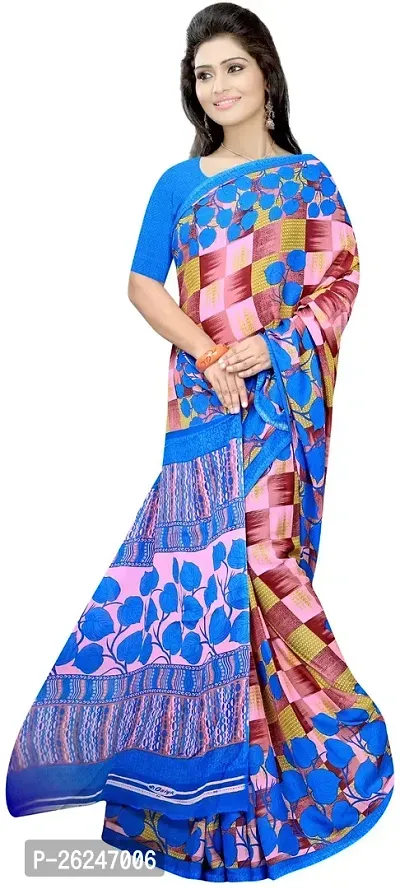 Elegant Multicoloured Chiffon Saree with Blouse piece For Women-thumb0
