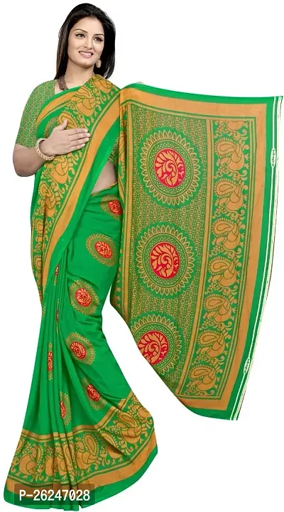 Elegant Green Georgette Saree with Blouse piece For Women-thumb0