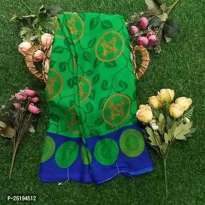Stylish Chiffon Green Printed Saree with Blouse piece