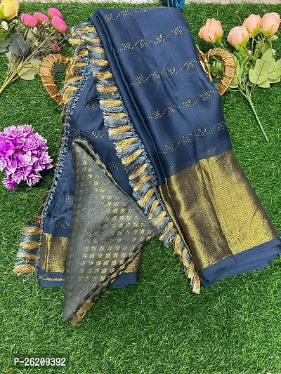 Beautiful Silk Blend Self Pattern Saree With Blouse Piece