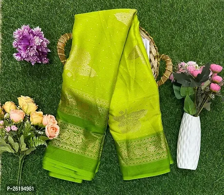 Stylish Chiffon Green Printed Saree with Blouse piece