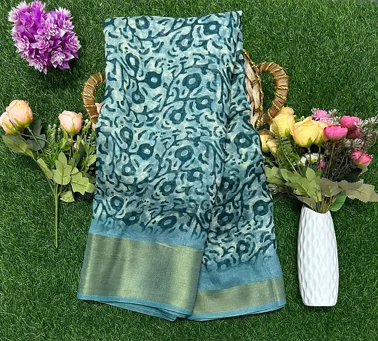 Attractive Cotton Blend Saree with Blouse piece 