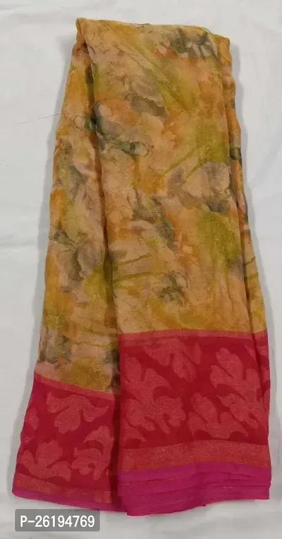 Stylish Chiffon Multicoloured Printed Saree with Blouse piece