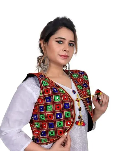 Womens Ethnic Traditional Kutchi Short Jacket Embroidered Rajasthani Mirror Work Navratri Gujrati Kutchi Koti for Girls -