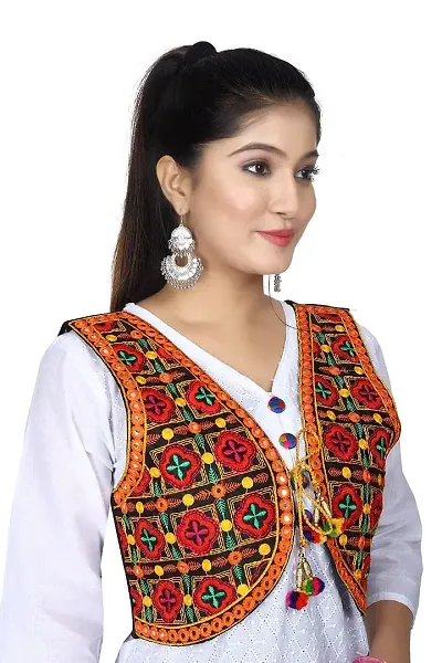 Ethnic Cotton Embroidered Mirror Work Jacket For Women