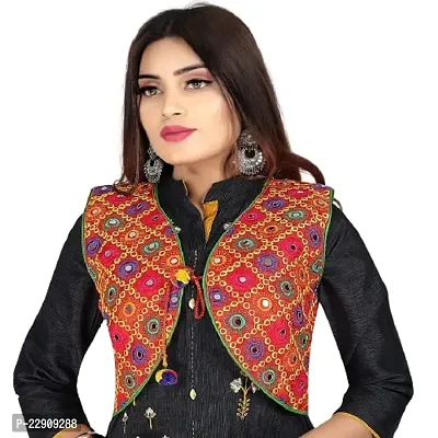 Cotton Ethnic Jacket for Women Handmade Traditional Rajasthani Embroidered Mirror Work Gujrati Kutchi Jacket Koti for Girls- Pink-thumb0