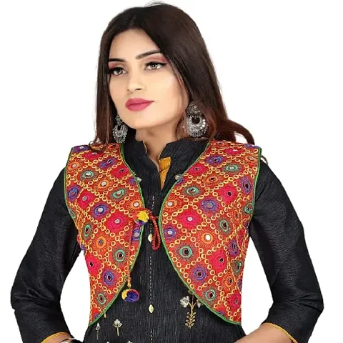 Ethnic Jacket for Women Handmade Traditional Rajasthani Embroidered Mirror Work Gujrati Kutchi Jacket Koti for Girls-