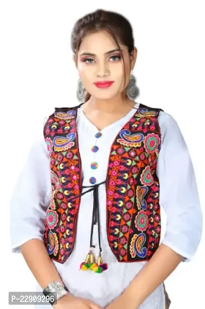 Cotton Embroidered Traditional Rajasthani Design Jackets for Women Every Festival and Occasion (Color: Black)