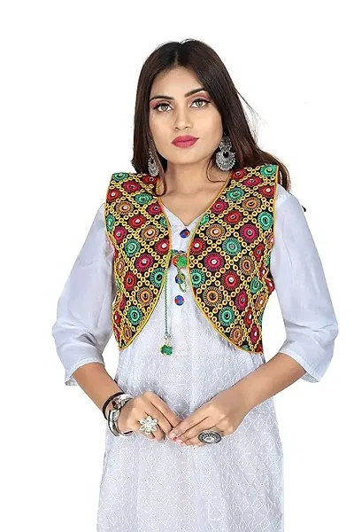 Ethnic Cotton Embroidered Mirror Work Jacket For Women