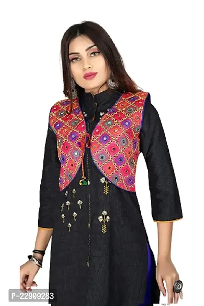 Womens Cotton Handmade Traditional Ethnic Jacket Rajasthani Embroidered Kutchi Jacket Gujarati koti Jacket for Girls - Pink-thumb0