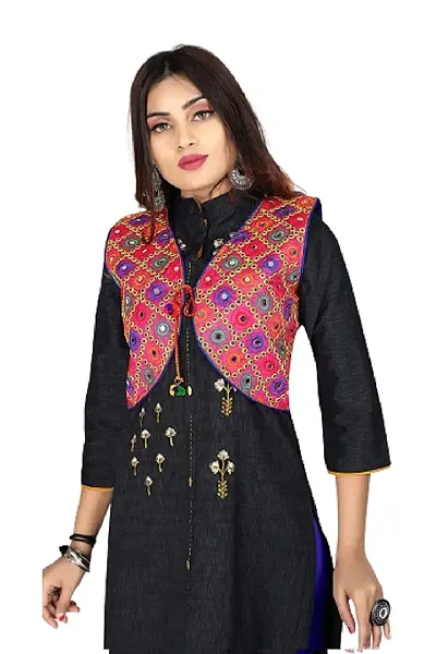 Ethnic Cotton Embroidered Mirror Work Jacket For Women