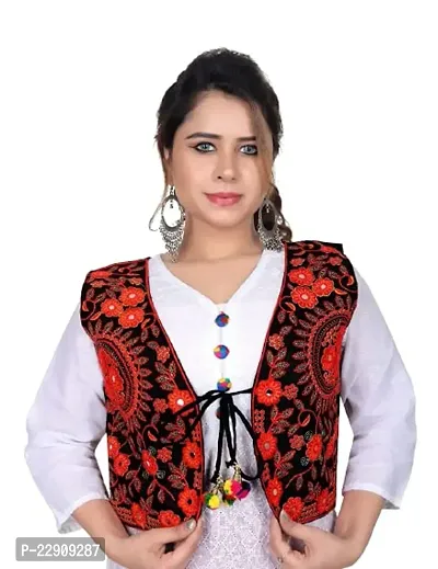 Cotton Handmade Traditional Jaipuri Rajasthani jacket for Women Ethnic Shrug Jacket Embroidered Kutchi Work Jacket Koti for Girls - Orange-thumb0