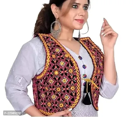 Mirror Work Traditional Ethnic Shrug Jacket for kurti Navratri Gujrati Kutchi Koti for Girls- Pink-thumb0