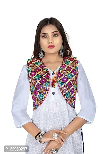 Cotton Ethnic Jacket for Women Stylish Waist Coat Handmade Traditional Rajasthani Embroidered Shrug Gujrati Kutchi Koti for Girls- Blue