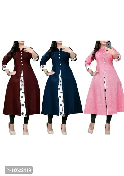 Women Self-Designe Maroon,Blue,Pink Pure Cotton Kurta/Kurtis Party Wear Flared Kurta-thumb0