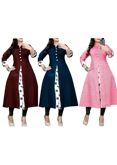 Women Self-Designe Maroon,Blue ,Pink Pure Kurta/Kurtis Party Wear Flared Kurta