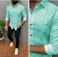 Men Party Wear Skyblue Cotton Print Stitched Shirt-thumb1