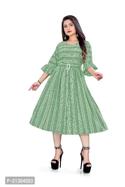 WomenGirls Heavy Cotton Printed Dress Green