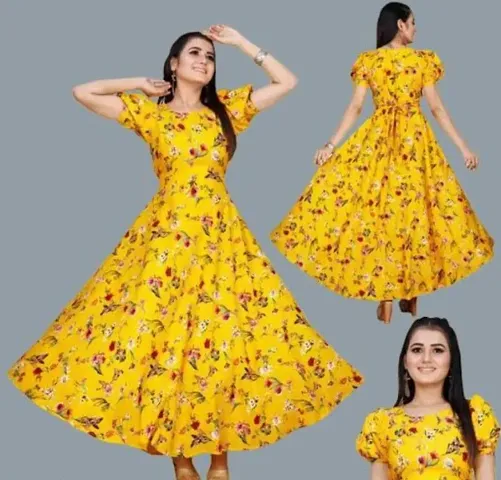 Women Floral Print Puffed Sleeve Maxi Dress
