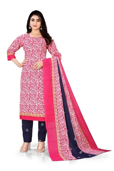 Stylish Cotton Printed Straight Kurti Bottom and Dupatta Set