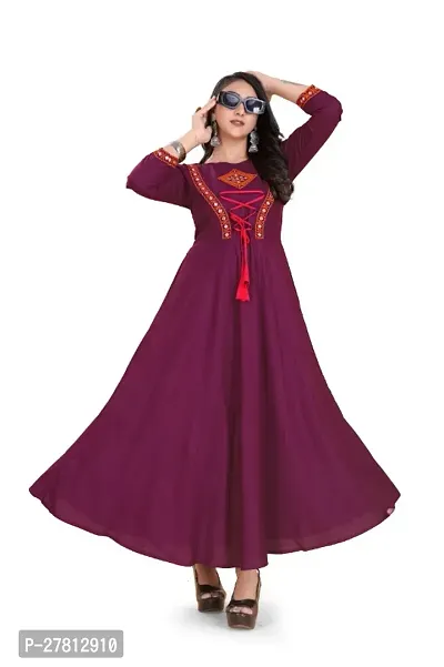 Stylish Rayon Anarkali Long Gown Wine-thumb0