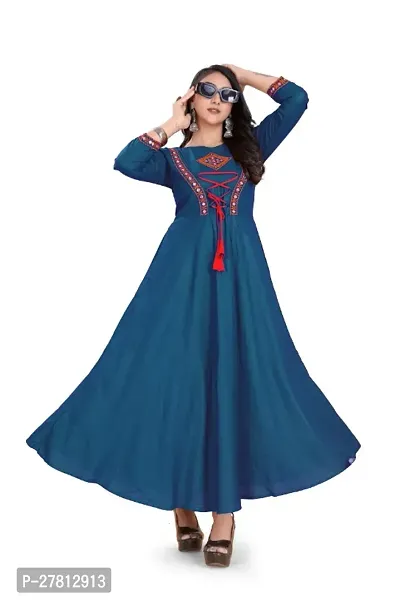 Stylish Rayon Anarkali Long Gown Aquablue-thumb0