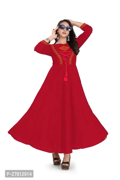 Stylish Rayon Anarkali Long Gown Red-thumb0