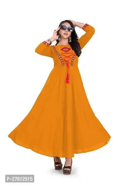 Stylish Rayon Anarkali Long Gown Yellow-thumb0