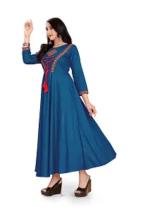 Stylish Rayon Anarkali Long Gown Aquablue-thumb1