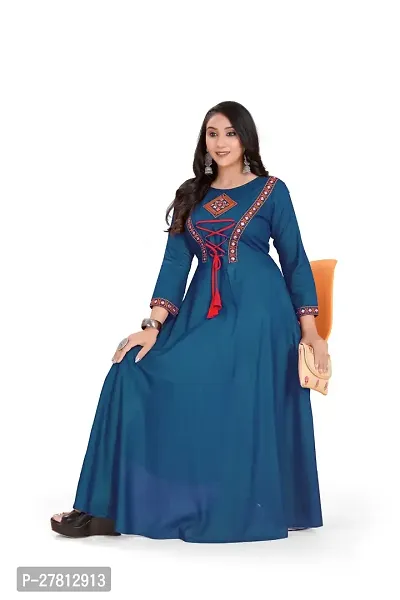 Stylish Rayon Anarkali Long Gown Aquablue-thumb5