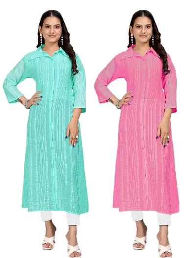 Stylish Chiffon Solid Straight Kurtis - Pack Of 2