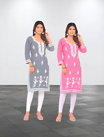 Stylish Rayon Embroidered Kurta For Women Pack Of 2