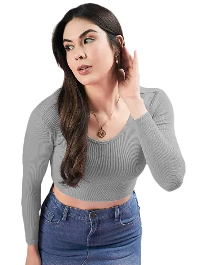 Trendy Attractive Lycra Long Sleeve Crop Top