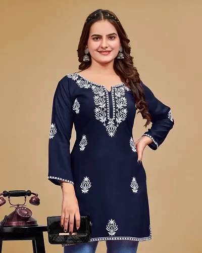 Stylish Viscose Rayon Embroidered Short Kurti for Women